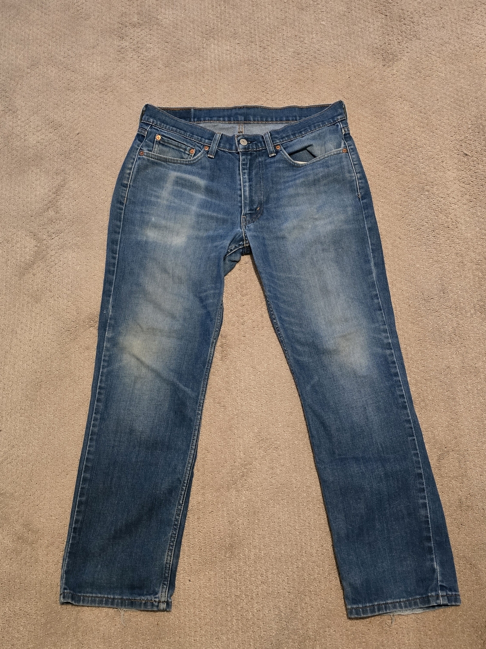 Levi's 514 Straight Fit Jeans Medium Wash Distressed Fading W33 L30 Men's Denim